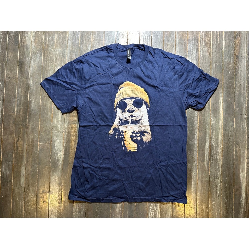 Gildan Softstyle Navy Blue Otter Coffee Graphic Tee Shirt Large